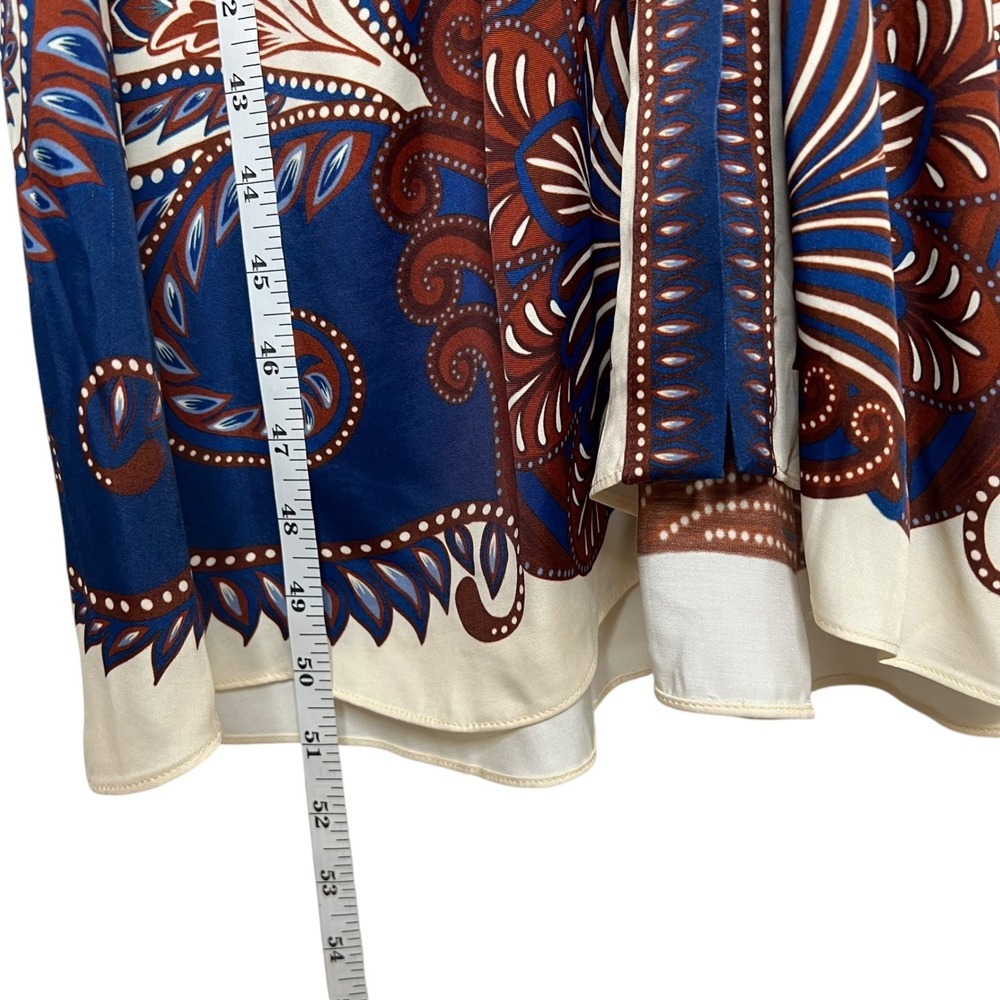 Farm Rio Blue Arabesque Scarf Long Sleeve Button Shirt Midi Dress SZ S - Picture 16 of 16